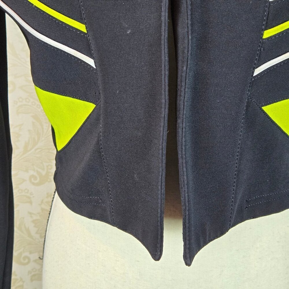 Vintage Andrea Isabella Size Small Cropped Black Blazer Green Accents Face - Picture 7 of 15